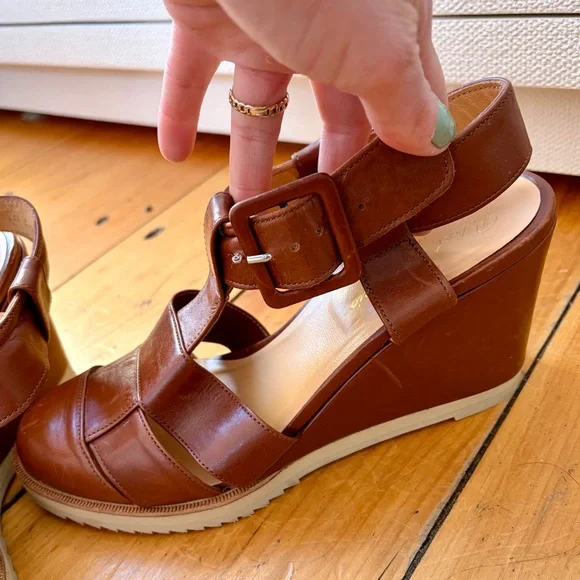 Robert Clergerie Brown Leather Wedge Sandals Size 7 Made in France - Picture 4 of 9